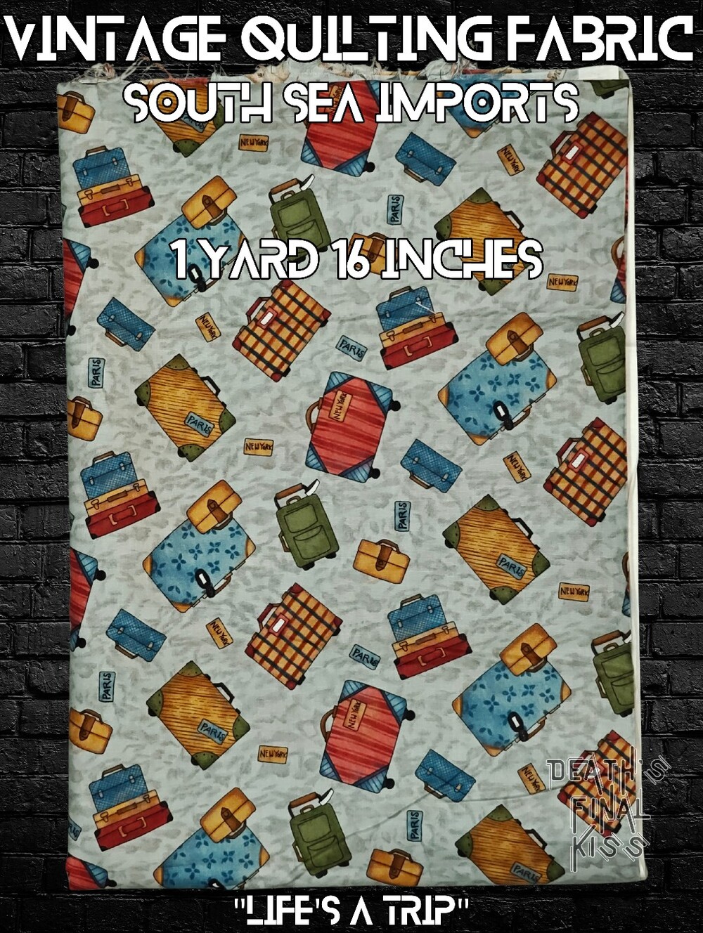 Vintage Life's A Trip Suitcase Blender Cotton Quilting Fabric SSI Sewing remnant